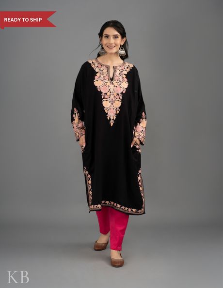 Ready to Wear Stitched Ladies Pheran Color Black