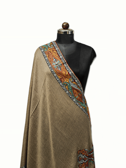 BORDER NEEDLE EMBROIDERY PASHMINA SHAWL